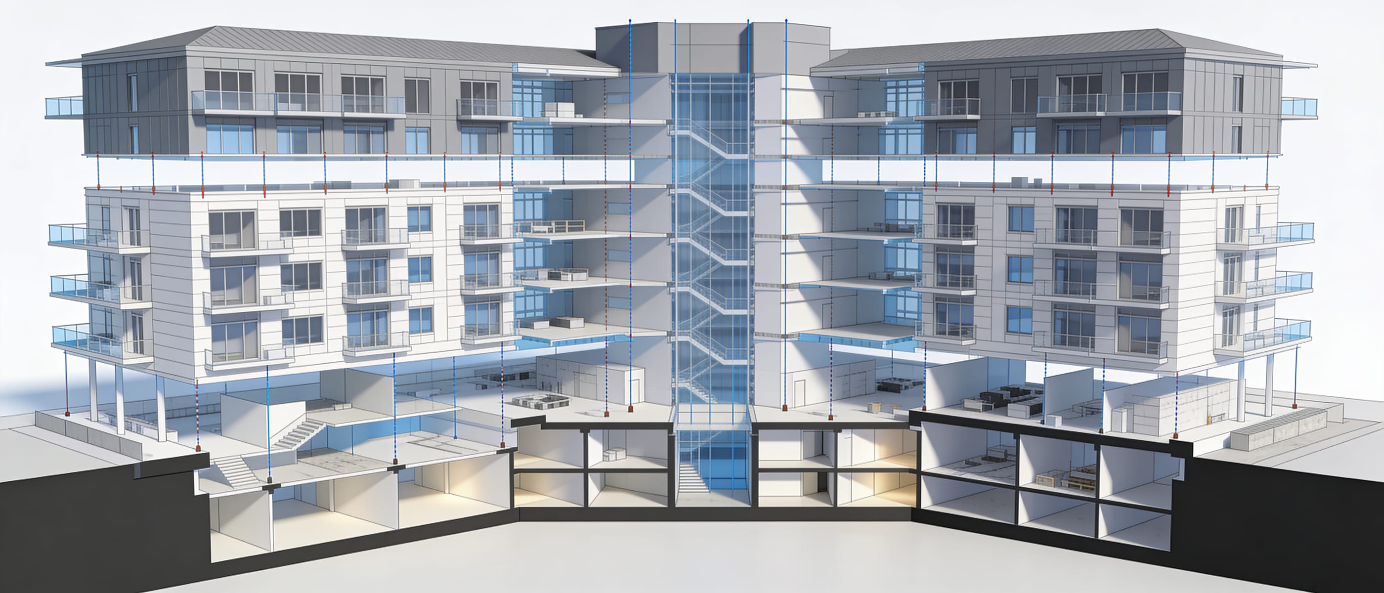 Architectural BIM — rendered interior model of hotel lobby showing material specification and spatial coordination