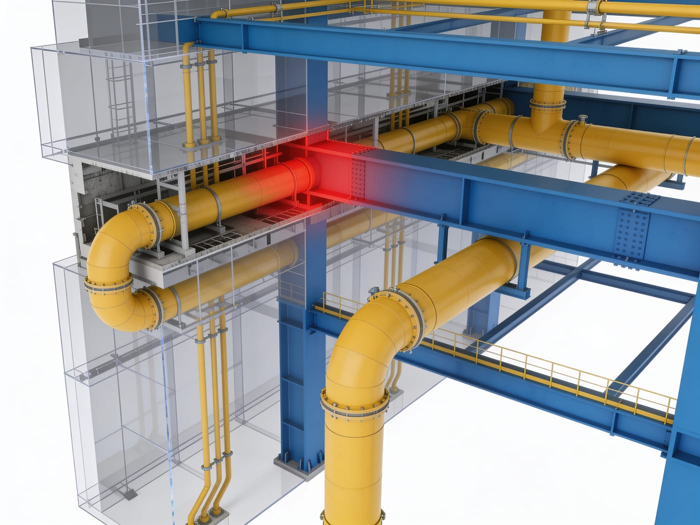 Clash detection — section view showing MEP coordination with architectural and structural elements
