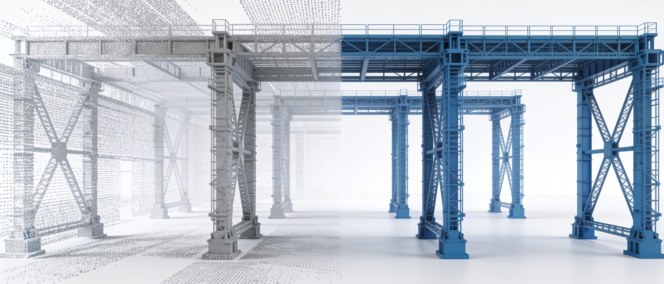 Scan-to-BIM result — as-existing structural model with high accuracy steel framing and connection detail