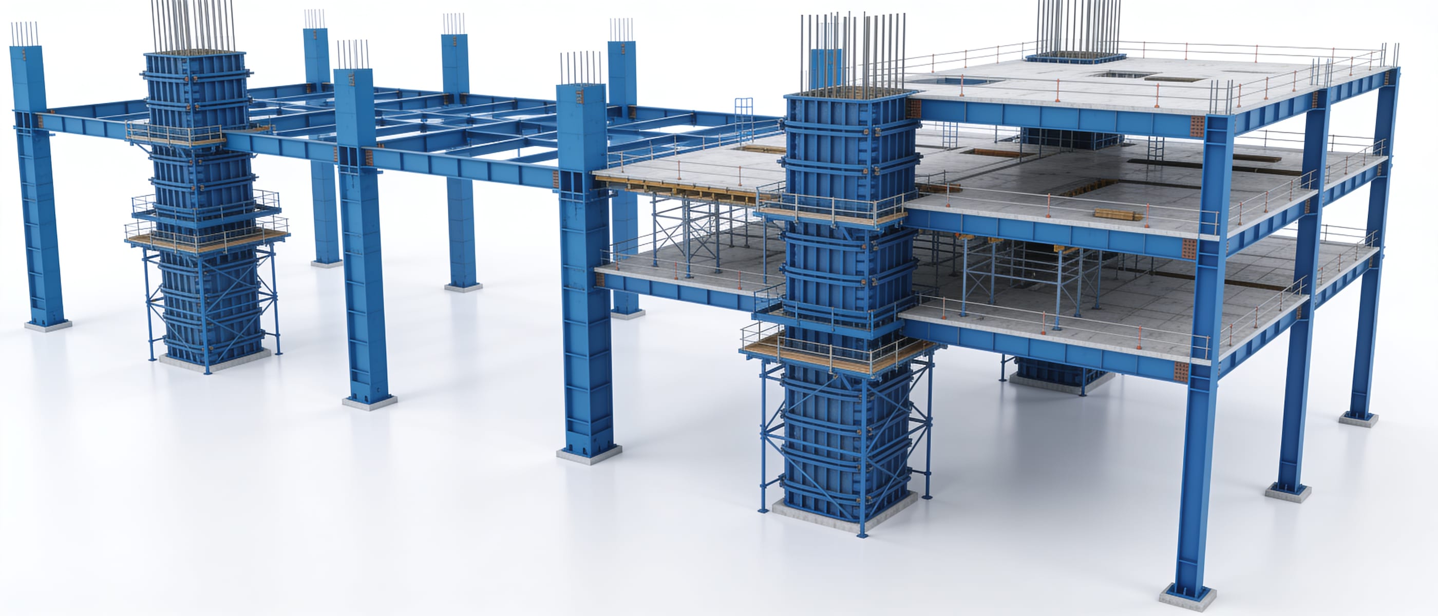 Structural BIM section cut — detailed steel connections and framing at floor junction