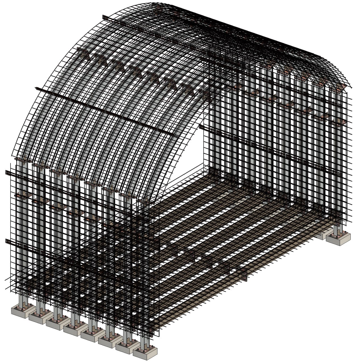 Structural BIM — exploded view showing multiple floor levels with steel connections
